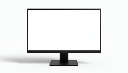 Fototapeta premium Black tablet computer with blank screen on stand isolated on white background. 