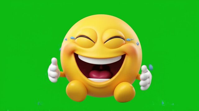 3D Laughing Crying Emoji Character Animated on Green Screen Background Loop.