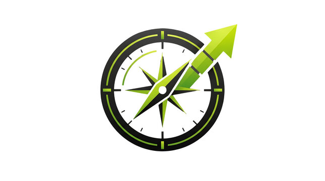 Green and black compass with a prominent arrow pointing northeast