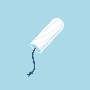 A simple vector illustration of a white tampon on a light blue background