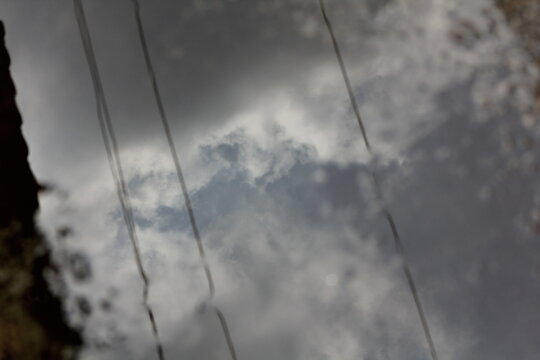 reflections of the sky in the puddles left after the rain