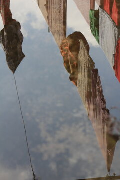 reflections of the sky in the puddles left after the rain