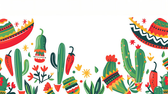 Mexican style vector illustration bottom border with wide top copy space designed for Cinco de Mayo promo banners and social media greeting cards