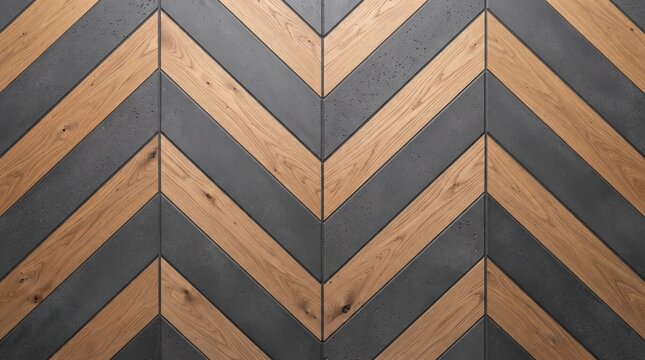 Chevron Wood Pattern: A visually striking pattern formed by alternating wooden planks and dark gray panels arranged in a classic chevron design, showcasing natural texture and modern aesthetics.