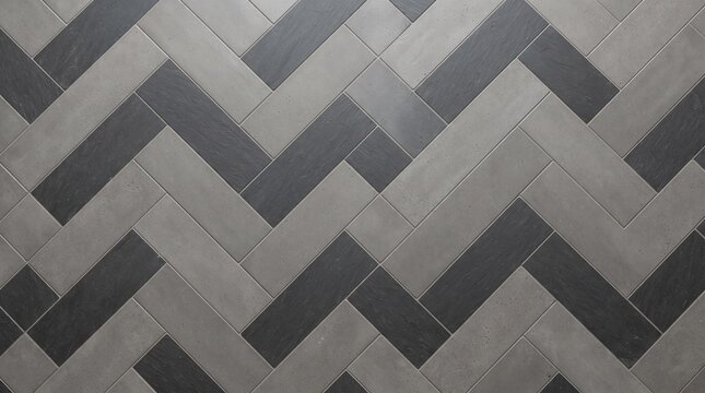 Herringbone Pattern Tiles: A sophisticated herringbone pattern crafted from textured gray and charcoal tiles, offering a modern and timeless design element for interior spaces.