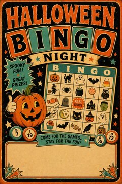 Halloween bingo card game with spooky pumpkin and candy illustrations for party fun