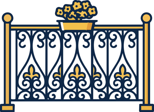 Decorative French Quarter Balcony with Ornamental Ironwork and Flower Pot Inspired by New Orleans Architecture