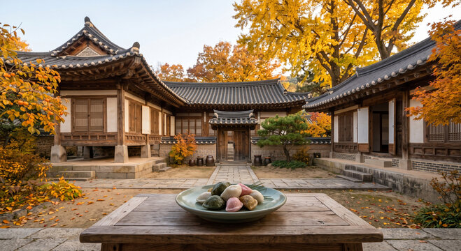 한옥 마당에 송편