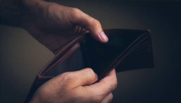 worried hand opening a completely empty wallet
