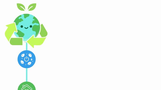 Animated Recycling Earth Icon. Circular Economy Symbol. Simple Motion Graphic for Recycling, Sustainability, Eco Friendly Living, Renewable Resources and Environmental Protection.