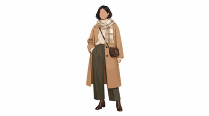 Fototapeta premium A stylish woman wearing a long camel coat and olive trousers.