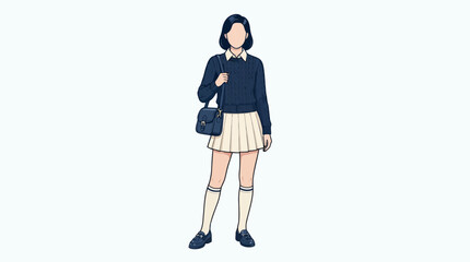 Fototapeta premium A young female student wearing a school uniform and holding a bag.