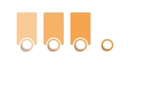 Infographic process animated five orange cards dropping down side by side 4k white background