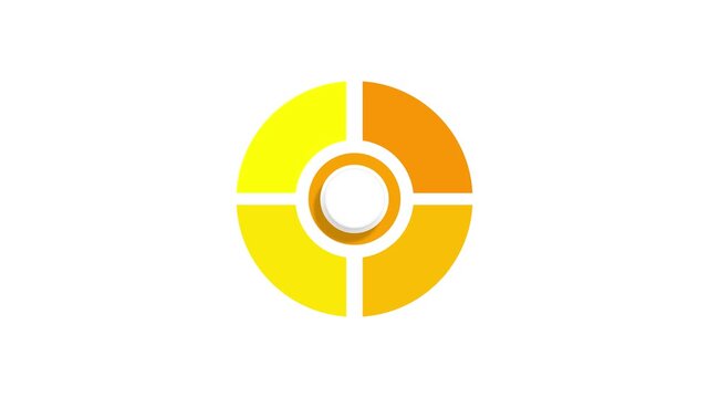 Pie chart animated yellow pie graph segments revealing around central circle 4k isolated white background