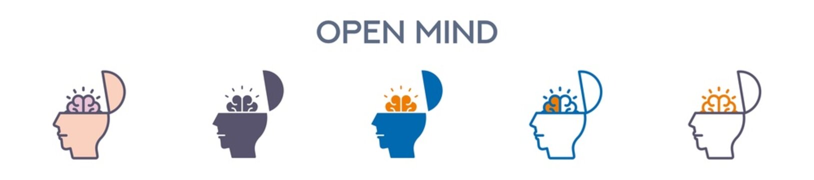 Open Mind Element For Design Graphic - Multi Styles. Vector Illustration Of Two Colored And Black. Multiple Icons Designs Can Be Used For Mobile, Ui, Web 