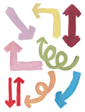 Hand drawn watercolor colorful arrows set