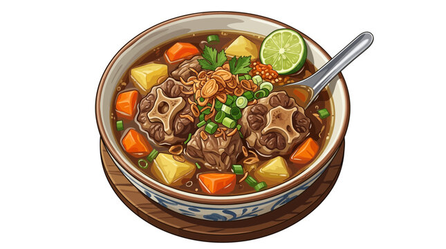 Indonesian Oxtail Soup Illustration Isolated on White