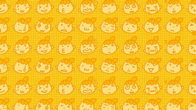 絵文字風の女の子のイラストパターン背景（オレンジ）