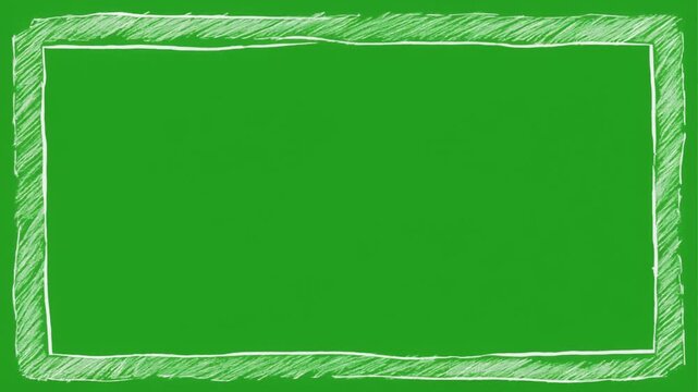Chalk line frame drawing on green chalkboard background, stop motion style hand drawn border, educational and school concept video