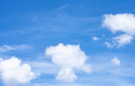 Beautiful blue sky and white cumulus clouds abstract background. Cloudscape background. Blue sky and fluffy white clouds on sunny days. Beautiful blue sky. World Ozone Day. Ozone layer. Summer sky.