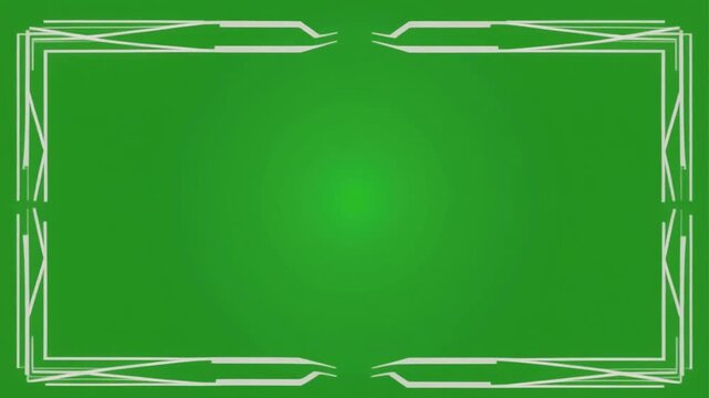 Green background with animated white line border, retro art deco corner frame, motion graphic overlay for video production