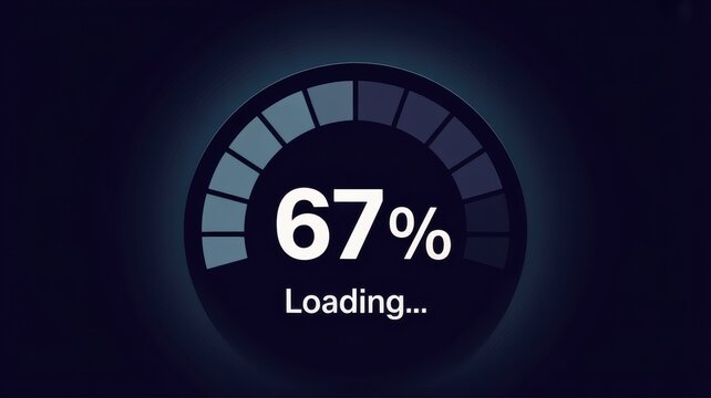 Abstract Digital Interface Screen With Glowing Blue Loading Screen at 67 Percent on Dark Technical Background