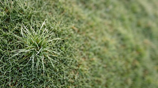 Fresh green grass tuft with sparkling morning dew drops