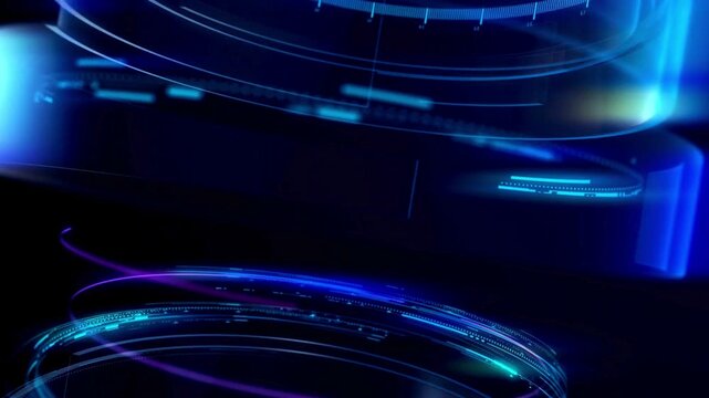 Futuristic HUD interface background featuring glowing blue digital technology rings.