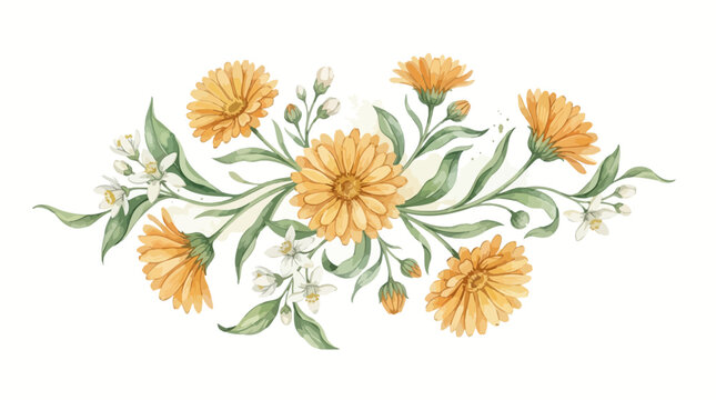 Watercolor Marigold Floral Arrangement Isolated