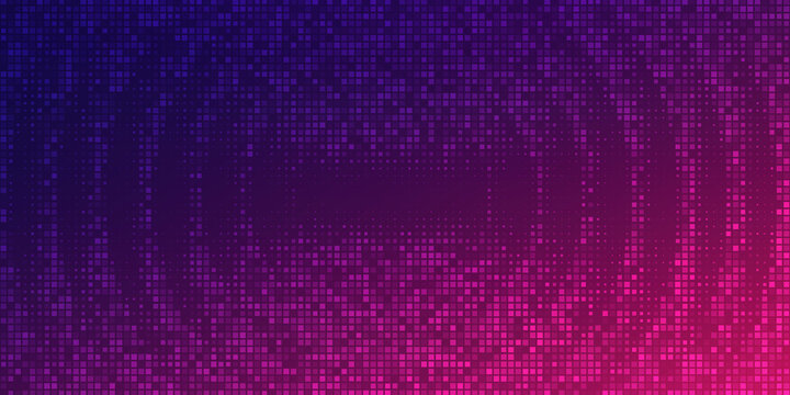A beautiful background using gradients of dark purple and pink. The pattern of dots and small squares is arranged in an exploding pattern from the center.
