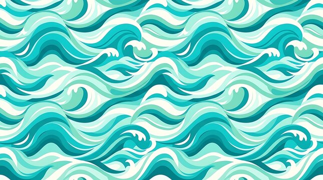 Seamless pattern of stylized blue and turquoise ocean waves