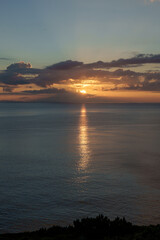 Fototapeta premium Dramatic sunset over the ocean near Zamami Island, Okinawa, Japan