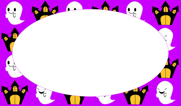 Halloween Frame with Ghost and Haunted House