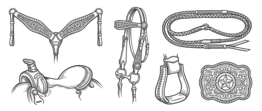 Vintage Western Horse Riding Gear Collection Isolated