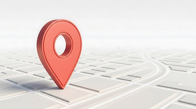 Red 3d map pin marker on abstract city map background