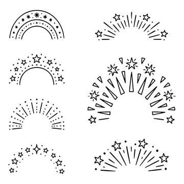 Hand Drawn Arch Fireworks Starburst Arc Line Art Vector Set