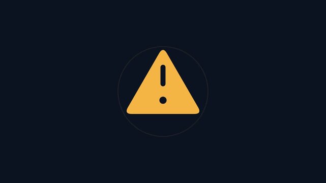 Yellow warning triangle exclamation mark alert animation for cyber security error notification and system failure danger user interface