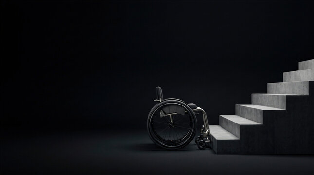 Wheelchair Facing Stairs Symbolizing Accessibility Barriers and Disability Inequality