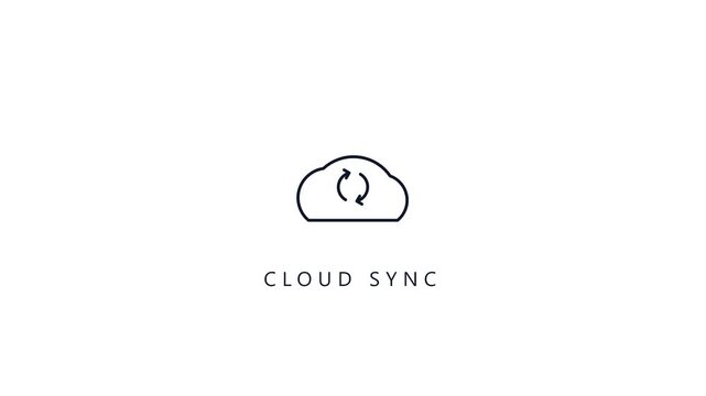 Cloud computing data synchronization outline icon animation for digital backup server network and internet storage user interface