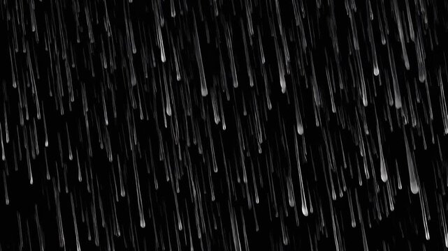 Seamless 3D rain animation &mdash; layered raindrops with different sizes and speeds, realistic ph
