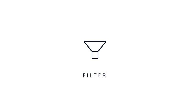 Data filter funnel outline icon animation for e-commerce product search refinement and business conversion analytics user interface
