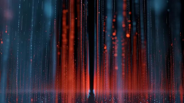 Mesmerizing video of cascading digital particles in vivid blue and red with flowing dynamic motion