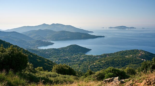 Italy Scenic Overlook of Elba Island with Crisp Atmospheric Clarity