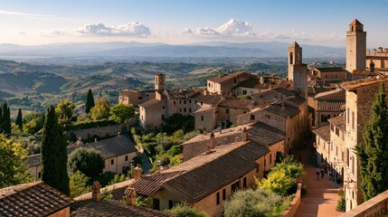 Obraz premium San Gimignano Overlook Travel Destination with Detailed Surroundings, Italy