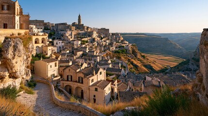 Obraz premium Italy Scenic Overlook of Matera Sassi with Crisp Atmospheric Clarity
