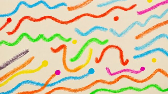Colorful Crayon Squiggle Doodle Lines on Cream Background Hand Drawn