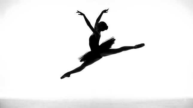 Ballerina Silhouette Jumping in Grand Jete