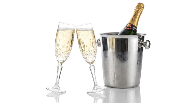 Champagne Toast with Flutes and Chilled Bottle in Ice Bucket