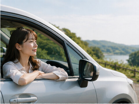 ドライブ,車,自動車,運転,ドライバー,カーライフ,旅行,観光,デート,家族旅行,休日,レジャー,お出かけ,ロードトリップ,高速道路,一般道,海岸線,山道,田舎道,都市,道路,サービスエリア,パーキングエリア,休憩,運転席,助手席,ハンドル,カーナビ,車内,景色,風景,青空,夕焼け,夜景,海,山,自然,カップル,家族,日本人男性,日本人女性,笑顔,リラックス,安全運転,レンタカー,SUV,キャンプ