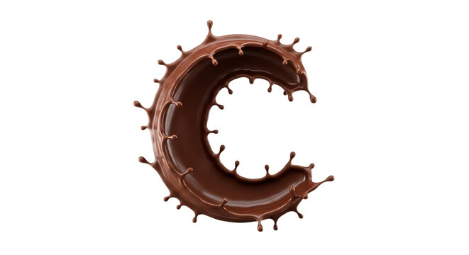 Chocolate letter c formed from swirling liquid with drips and texture on transparent background swirl fluid dripping glossy brown
